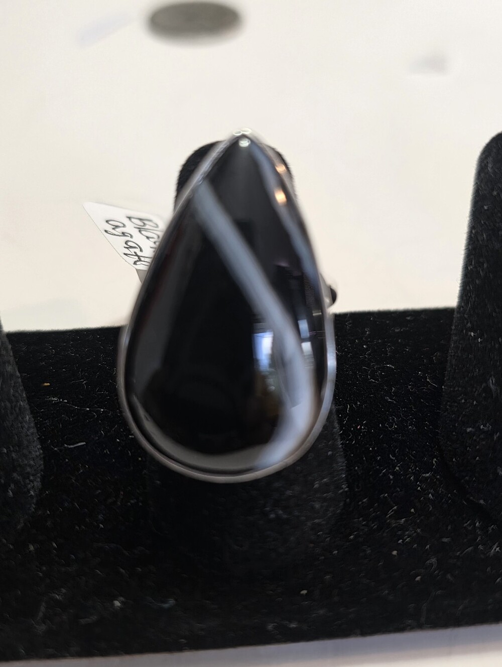 Teardrop Black Banded Agate Statement Ring